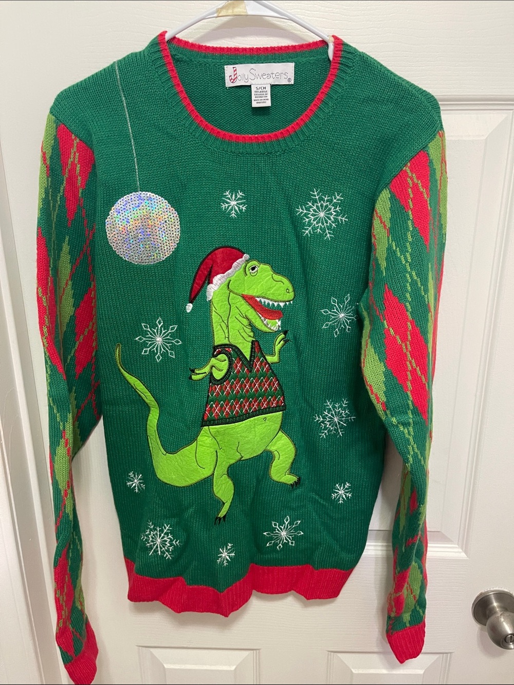 Women’s Green Holiday T-Rex Knit Sweater